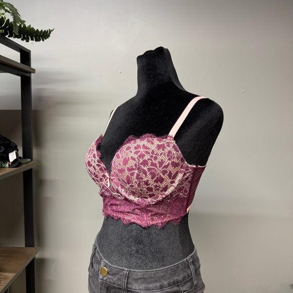 Victorias Secret Dream Angels push up long line bra women’s 34D pink lace - Picture 2 of 8